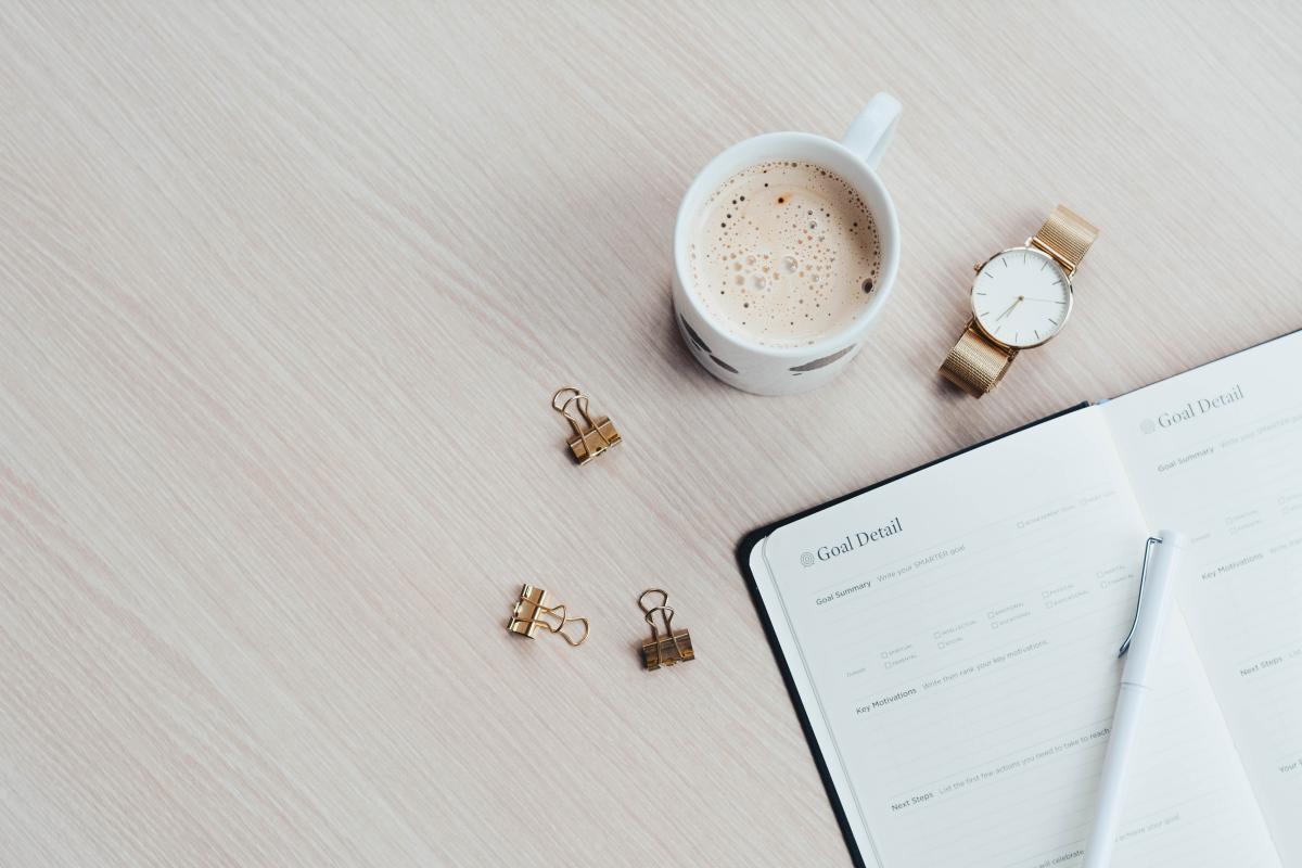 mug, planner and watch