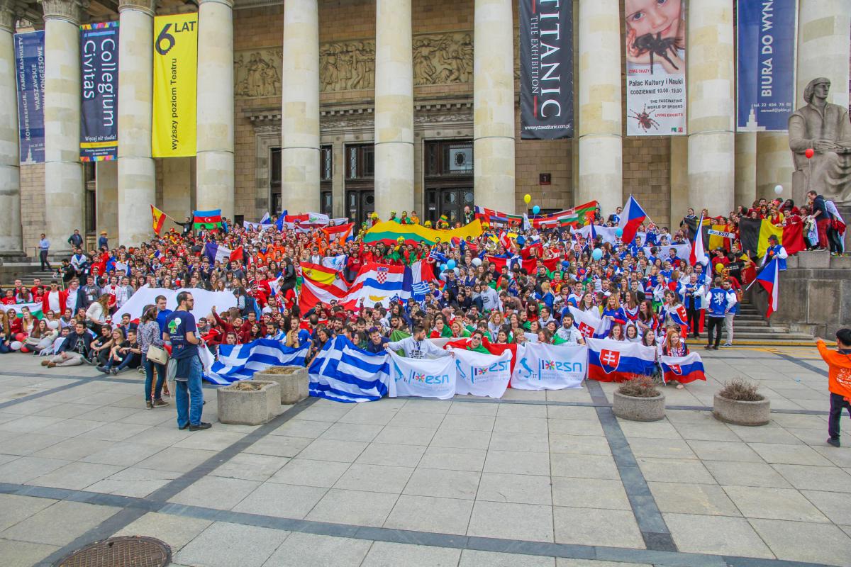 group picture of sudents with flags