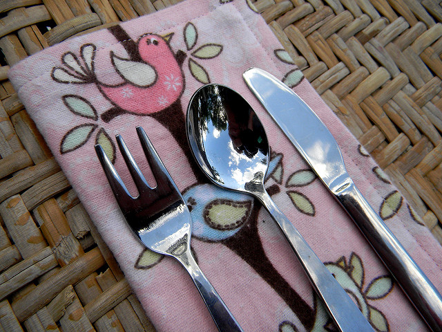fork, knife and spoon on table