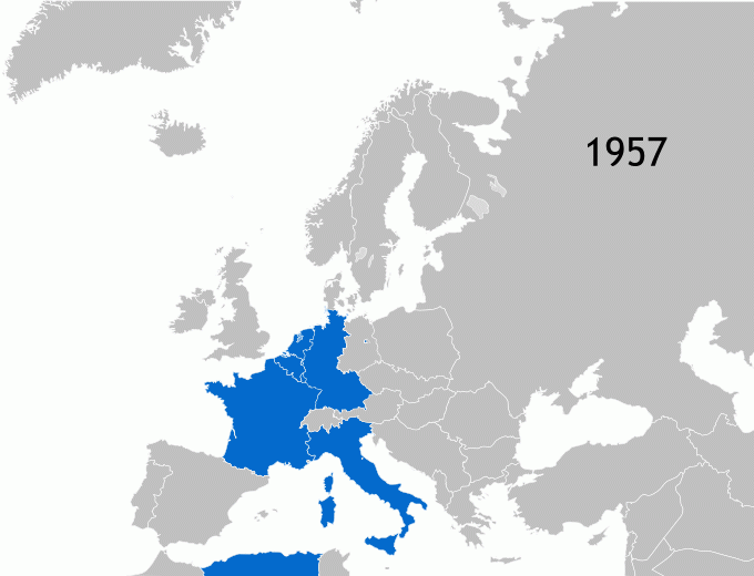 The expansion of the European Union over the years.