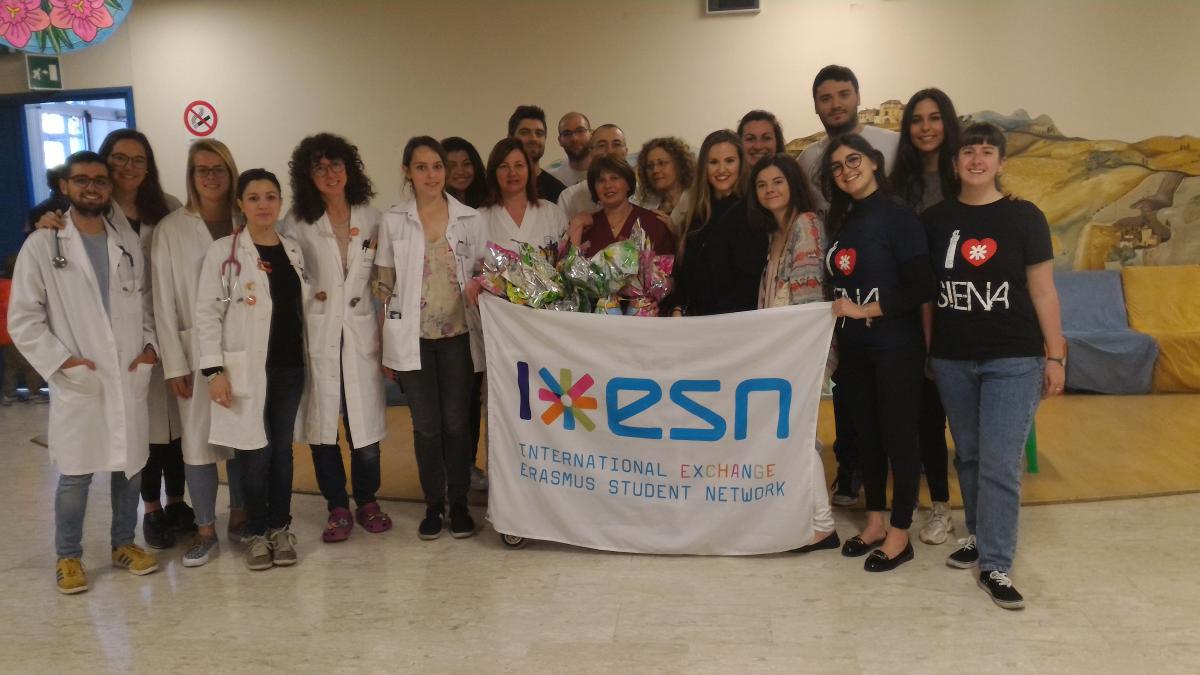 group picture at hospital with ESN flag