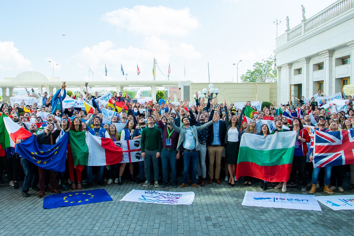 crowd of people with flags