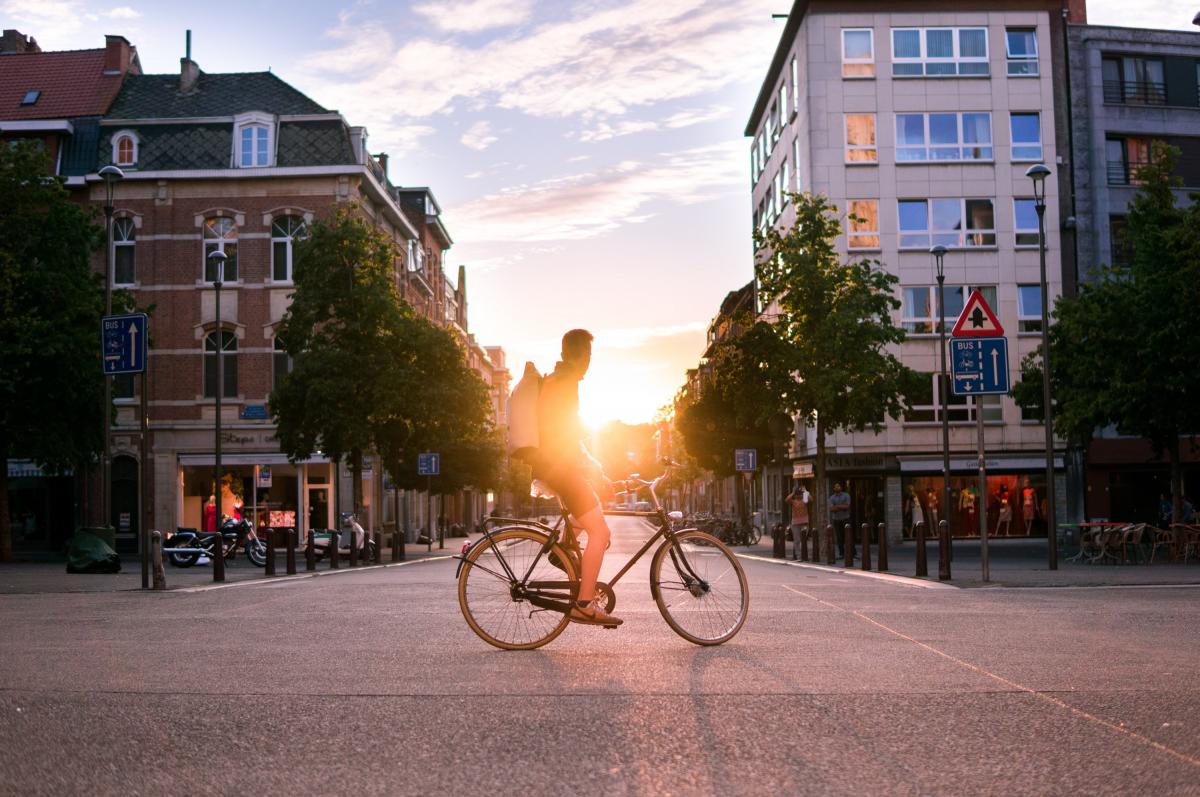 someone on a bike in a square