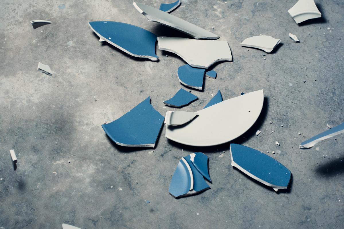 plate broken in pieces on the floor