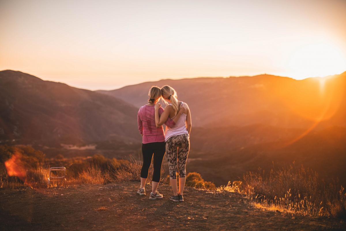 two woman hiking