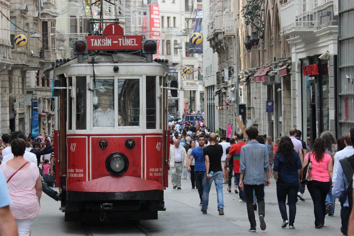 tramway and people in street