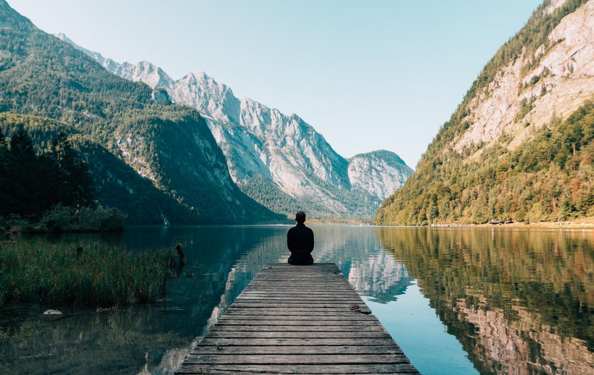 someone on a bridge looking at landscape