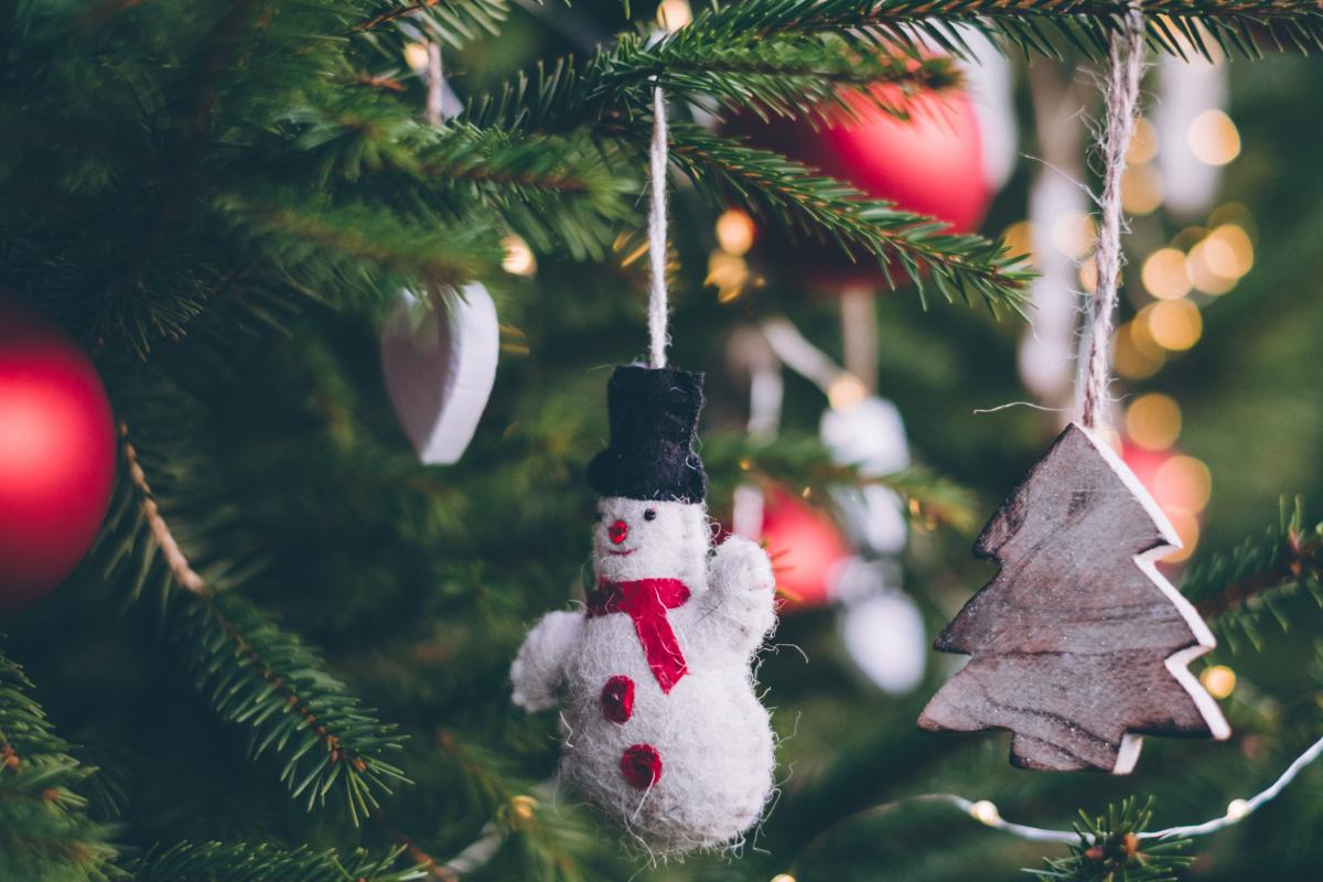 snowman decoration on christmas tree