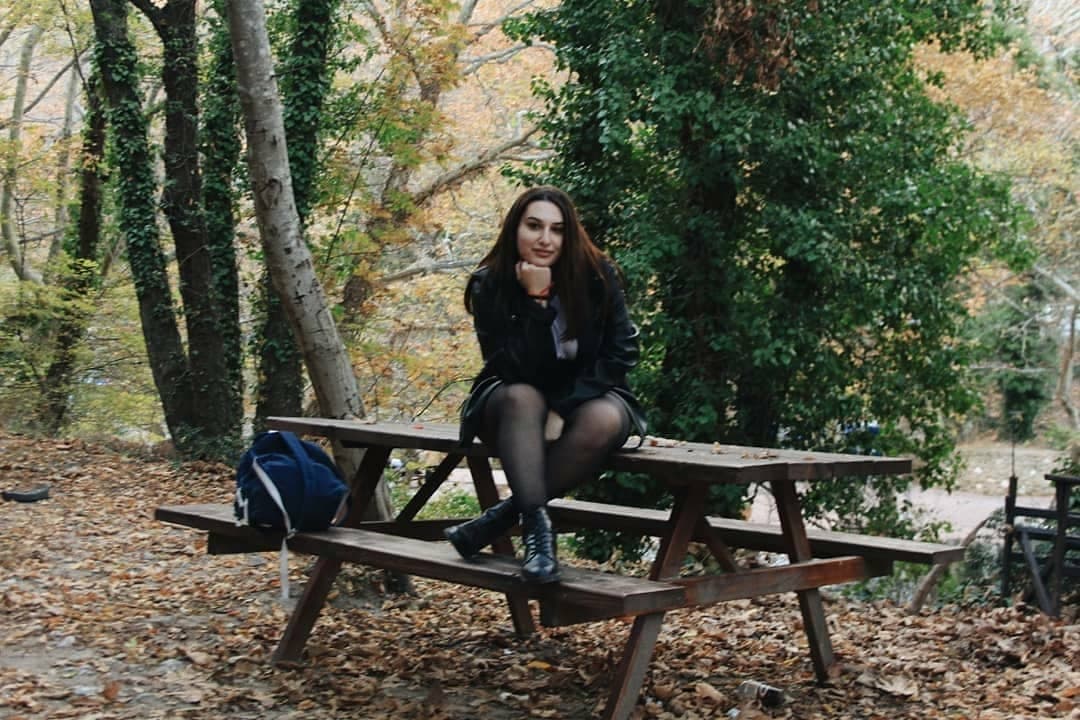 Stefania on a bench