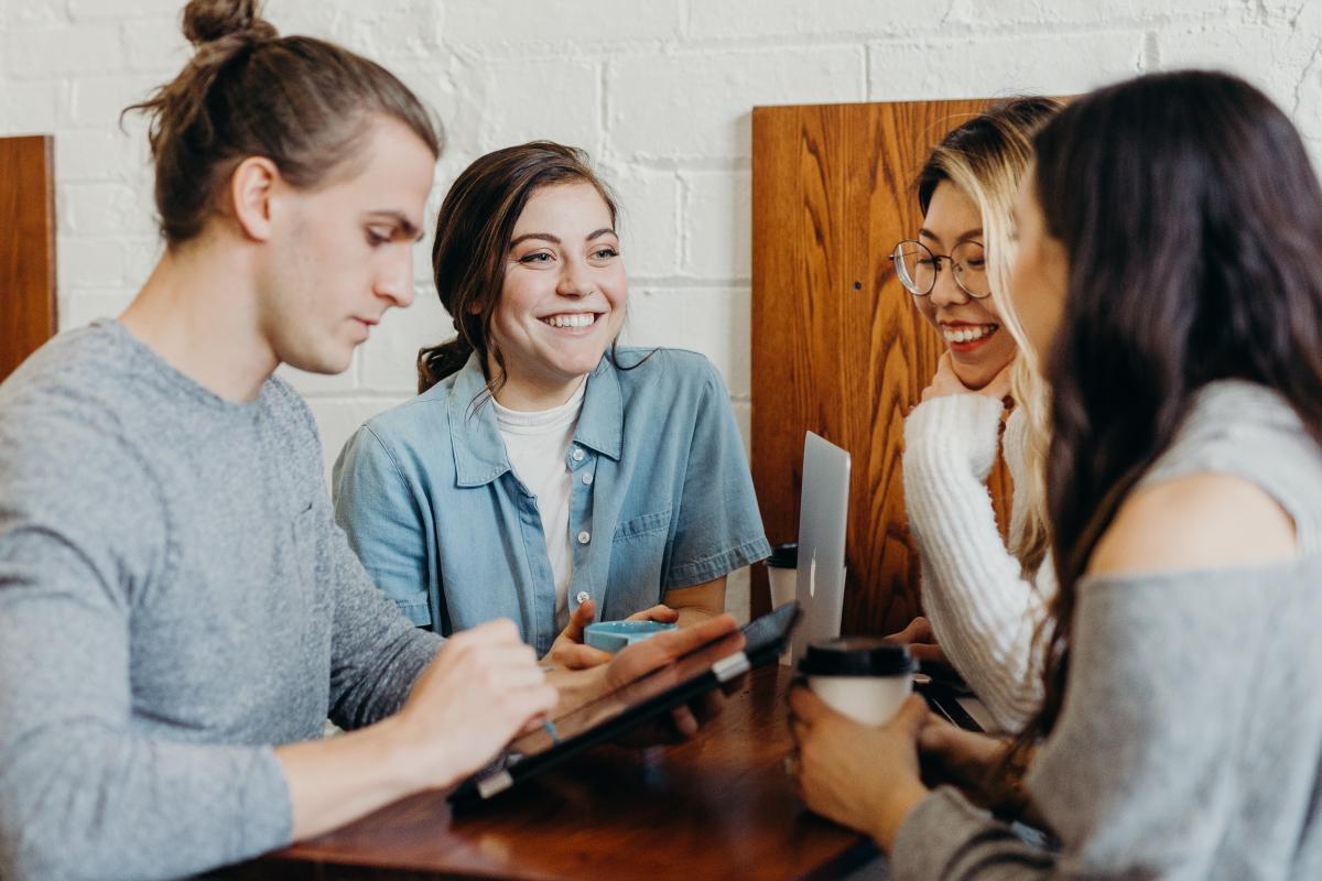 people talking at cafe