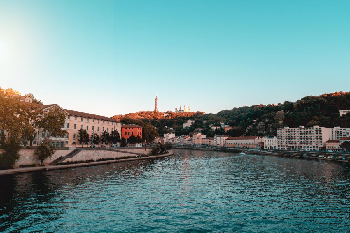 river and buildings along