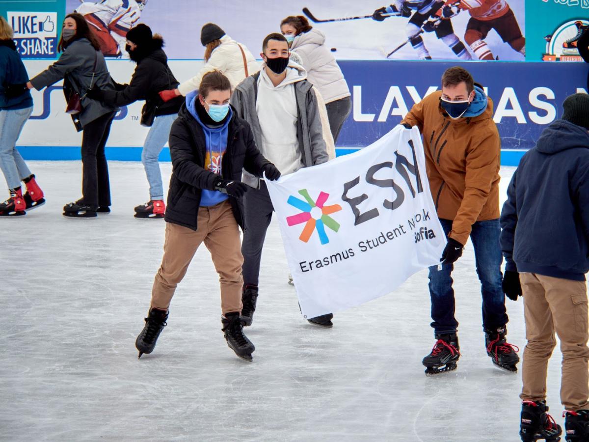iceskating with esn flag