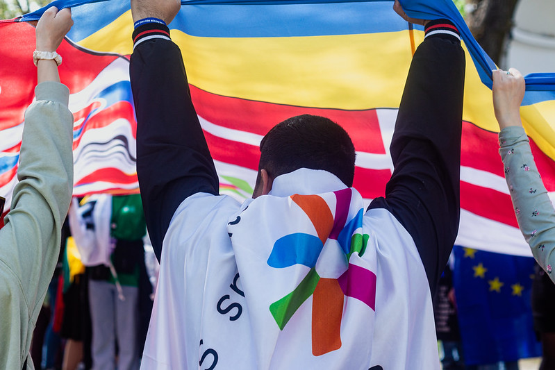 A person attending the flag parade