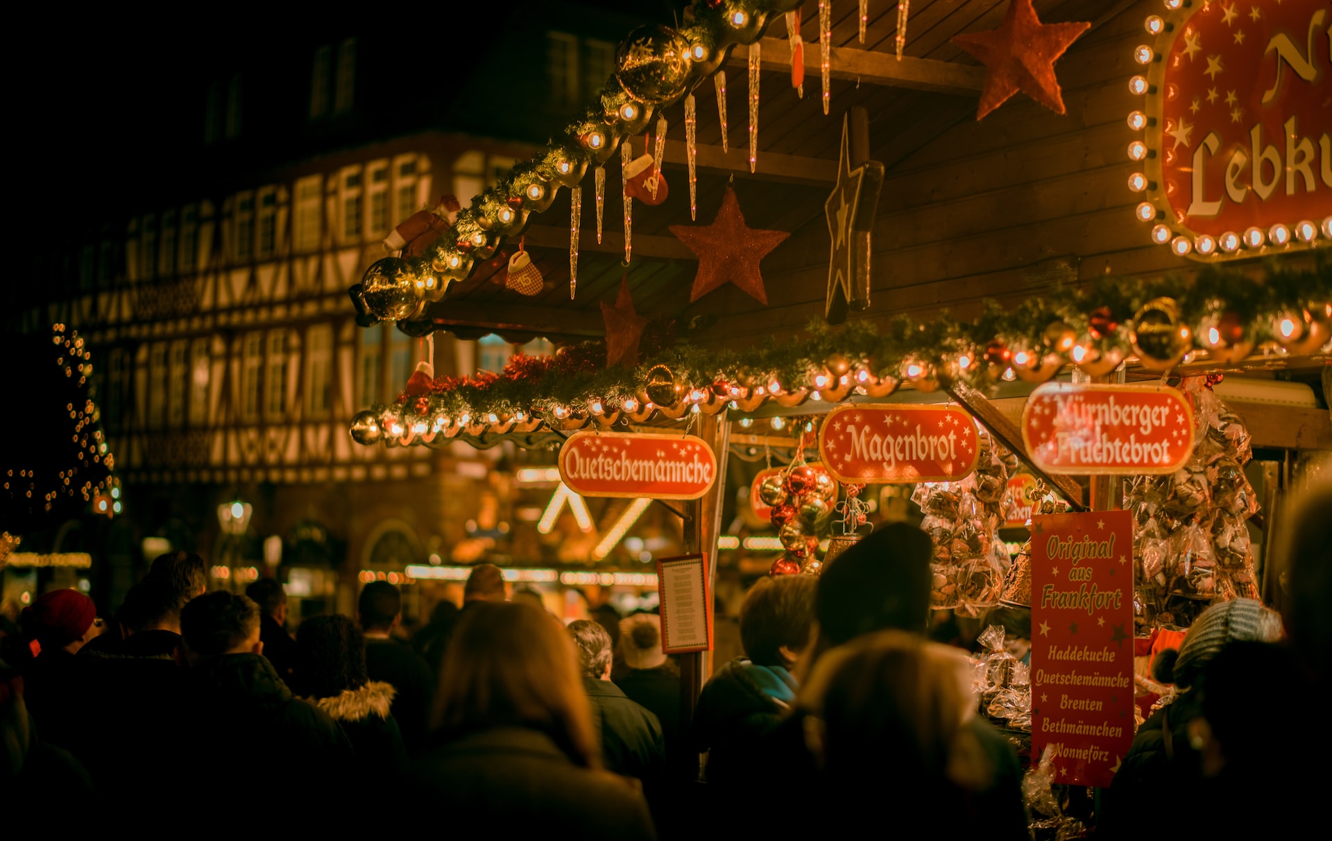 A gingerbread booth at the Frankfurt City Christmas Market in Germany.
