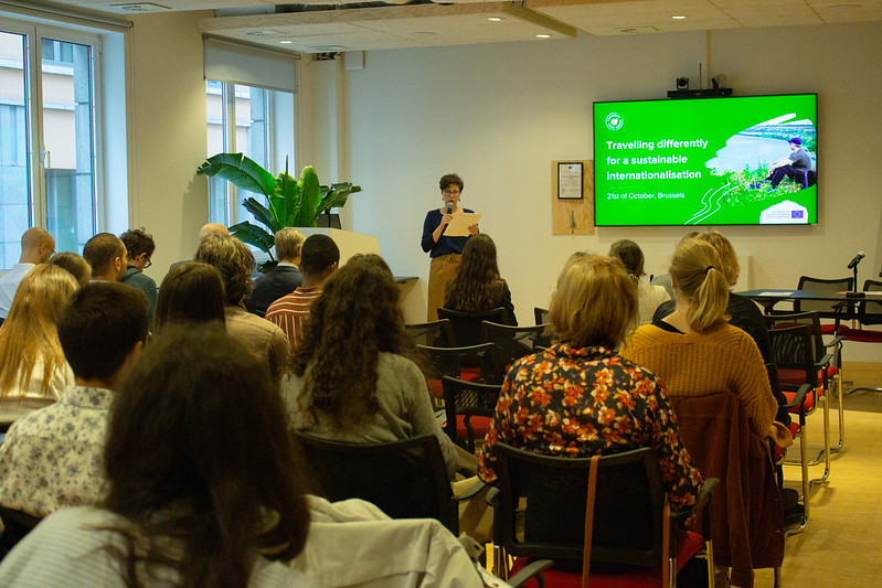 A picture of a group of people taking part in a conference on Travelling differently for a sustainable internationalisation