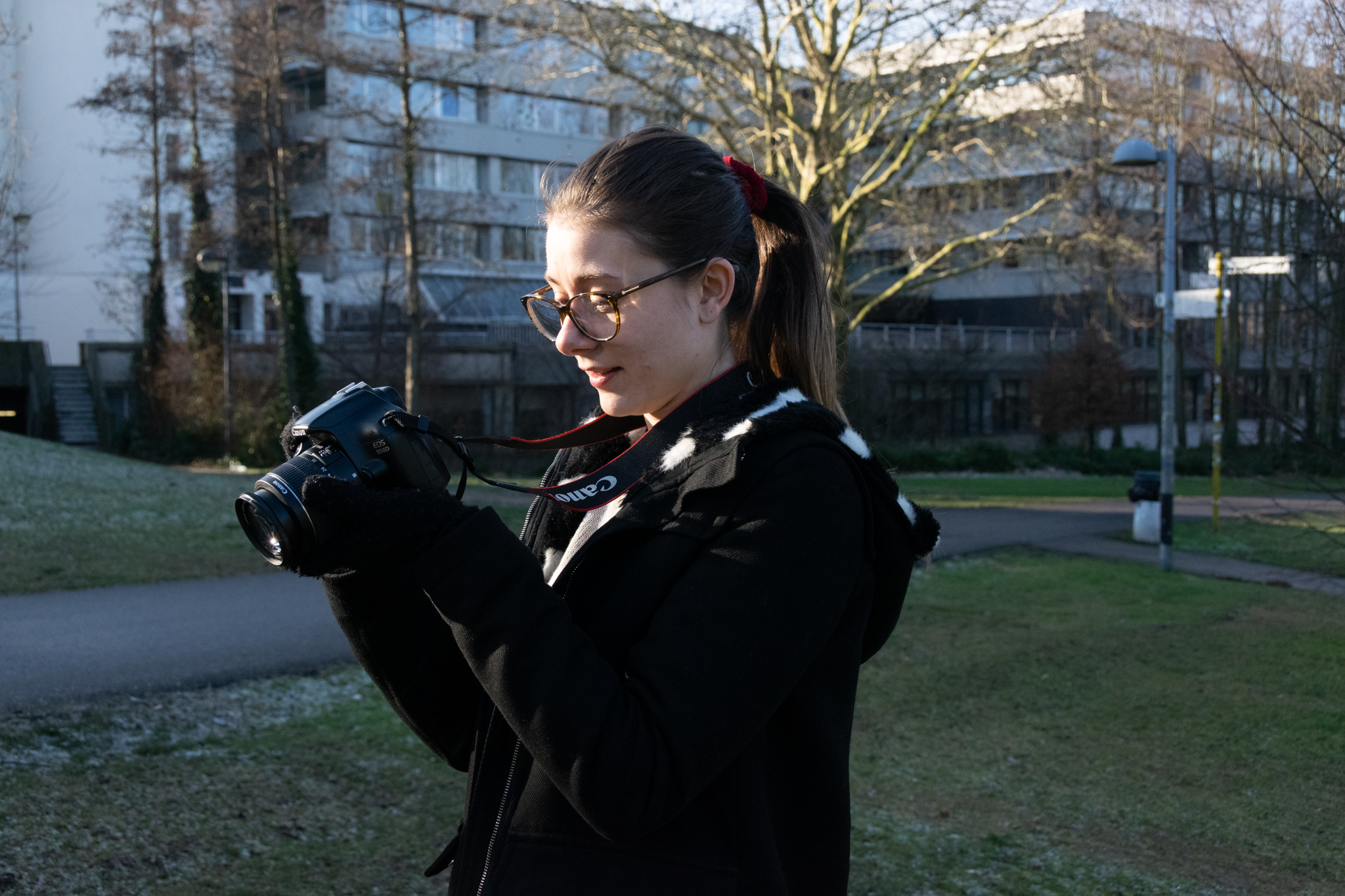 A person holding a camera