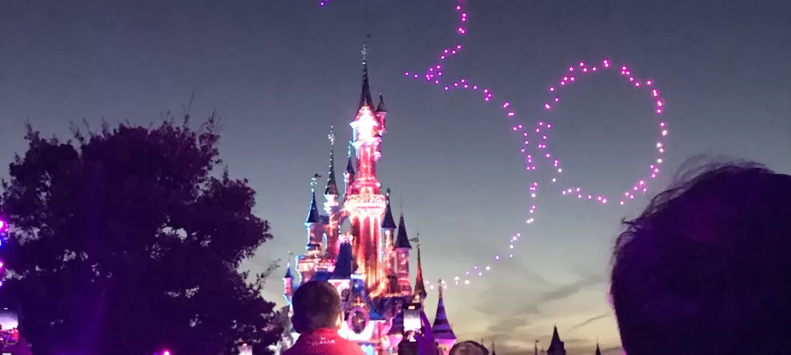 Photo of a crowd in Disneyland Paris by night