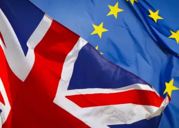 EU flag with Union Jack flag 