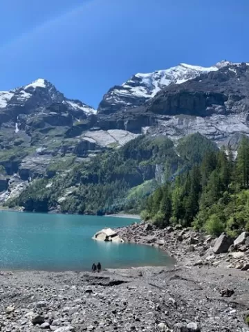 A lake up in the mountains in Switzerland