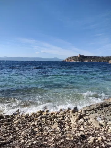 A beach and sea in the background