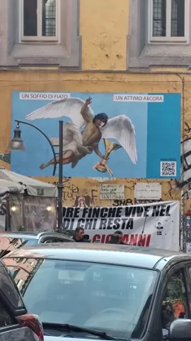 A mural of Maradona with angel wings